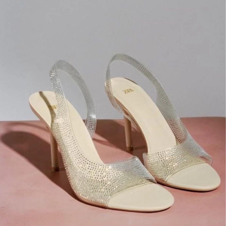 SANDAL WANITA ZS-3596 GLITTER TRANSPARNT HEELS 9CM WHITE