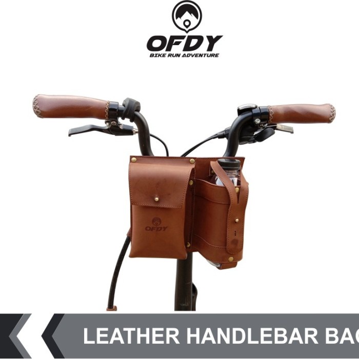 Aksesoris Sepeda - Leather Handlebar Bag Tas Stang Kulit Sepeda Lipat Ofdy Brown Terbaru