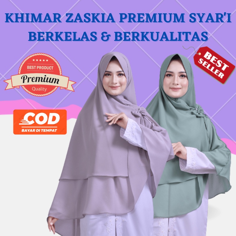 Jilbab Khimar Hijab Syari Kerudung Bergo Jumbo Jersey 2 Layer Zaskia