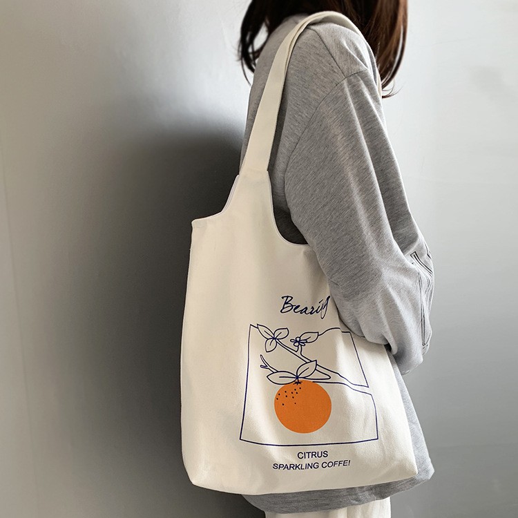 TC-21 tas kanvas canvas wanita import korea jepang bahu shopping bag orange