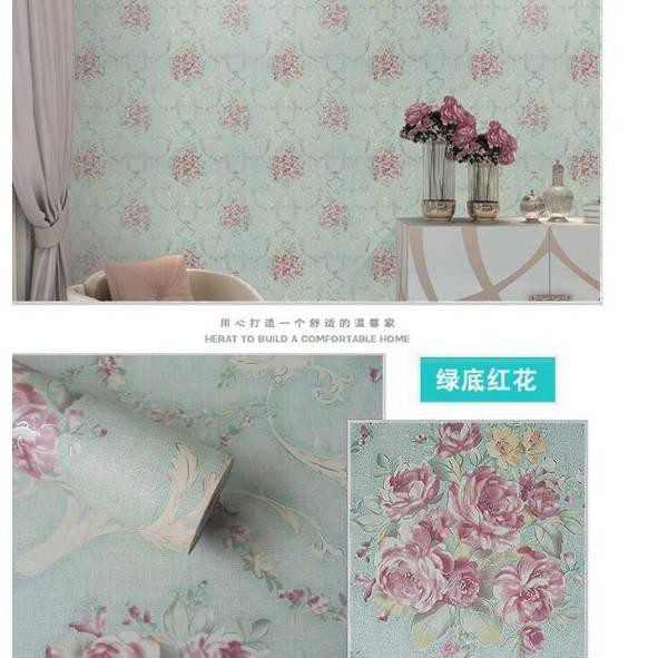 Wallpaper Dinding Stiker Motif Shaby Toska Bunga Toska Ukuran 45 cm x 10 m