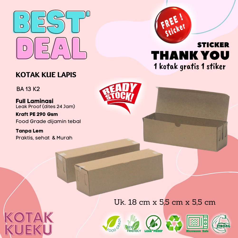 

[10 PCS] Kotak Kue Lapis Uk. 18 Cm X 5,5 Cm X 5,5 Cm Kotak Kraft Laminasi