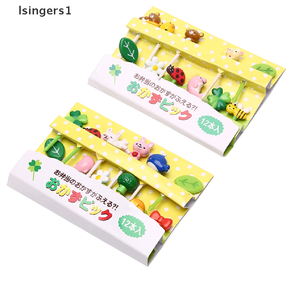 (lsingers1) 12pcs / set Garpu Buah / Snack Mini Motif Kartun Hewan Untuk Anak