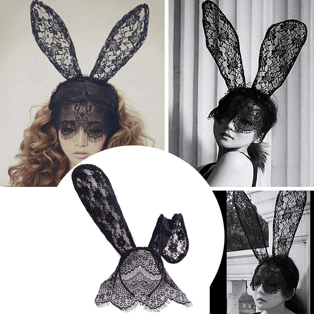 TBI Bando Playboy Bunny Ear Cat Woman Lace Bunny Long Ear Headband Accesories Kostum Pesta Topeng  Cosplay Bando Halloween Pesta Kustom properti Pesta