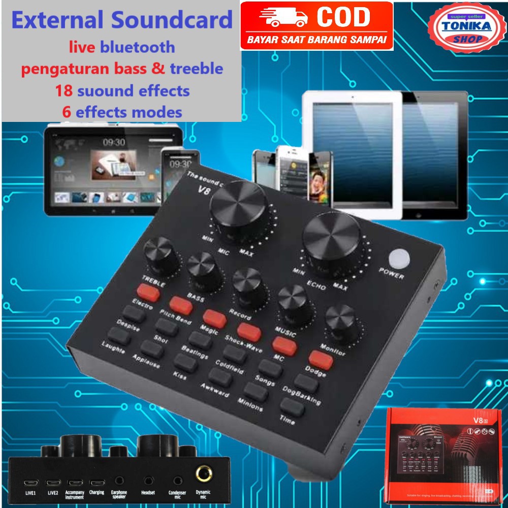 Sound card V8s / V8u Mixer SoundCard BLUETOOTH Audio USB External effects efek suara Live Broadcast