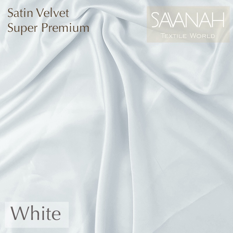 1 meter Kain Satin Velvet SUPER PREMIUM / Sateen Velvet Premium Dress hijab Gamis PASTEL-White