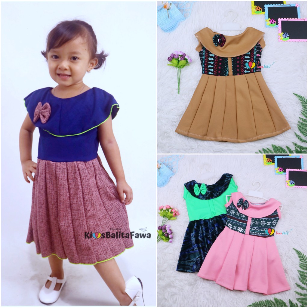 Dress Evelin uk 5-6 Tahun / Baju Anak Perempuan Atasan Model Dres Cewek Gaun Pesta Motif Polos Bunga