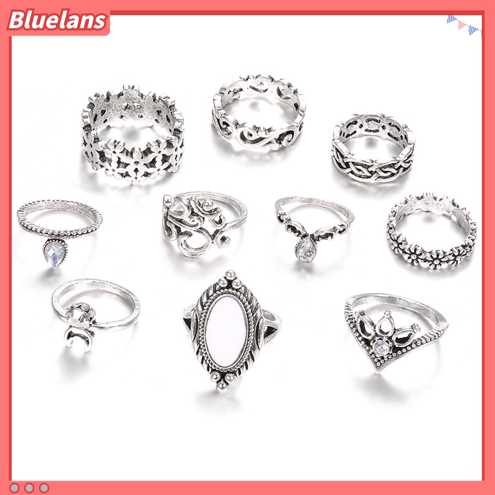 Bluelans 10Pcs Cincin Buku Jari Aneka Bentuk Gaya Retro Untuk Wanita