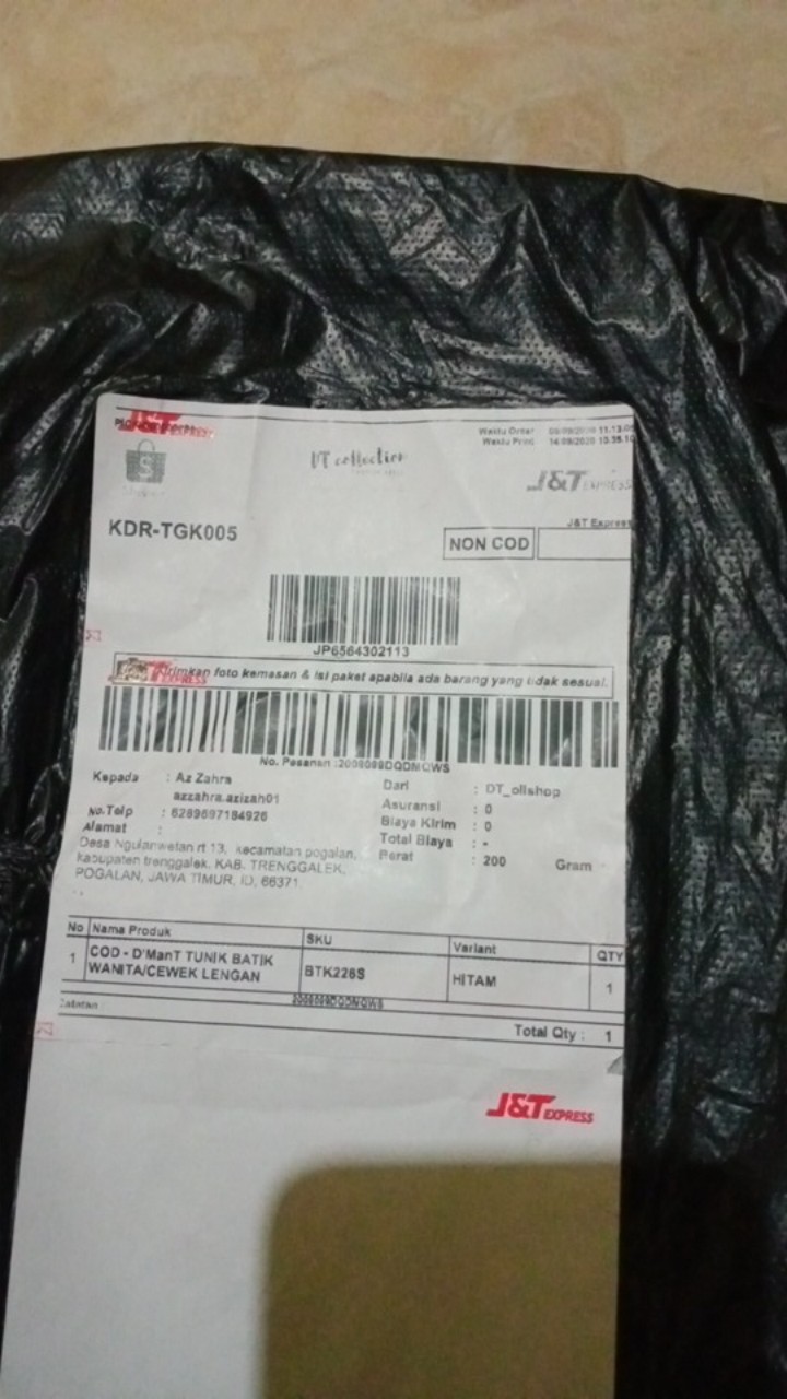Dt Colletion-tunik Batik Wanita/cewek Lengan Serut Pekalongan  Motif Kipas Hitam