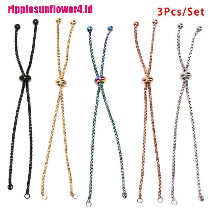 3pcs / set Rantai Slider Adjustable Bahan Stainless Steel Untuk Membuat Perhiasan Gelang