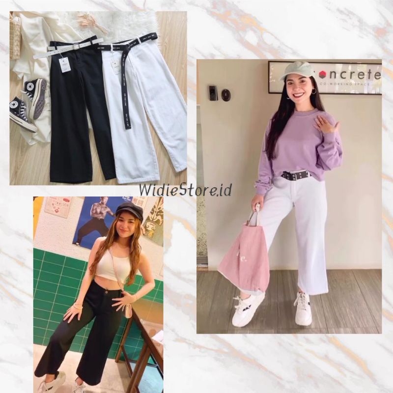 CELANA KULOT JEANS WANITA//HITAM PUTIH ARMY LILAC