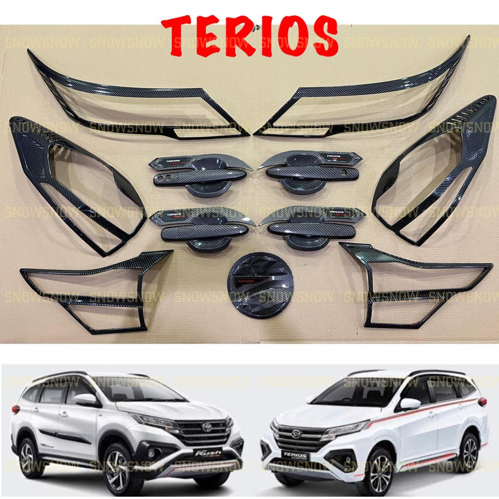 Paket Lengkap Garnish Depan Belakang Outer Handle Tank Cover All New Rush Terios 2018 2021 2022 2023 GR SPORT New Carbon Glossy