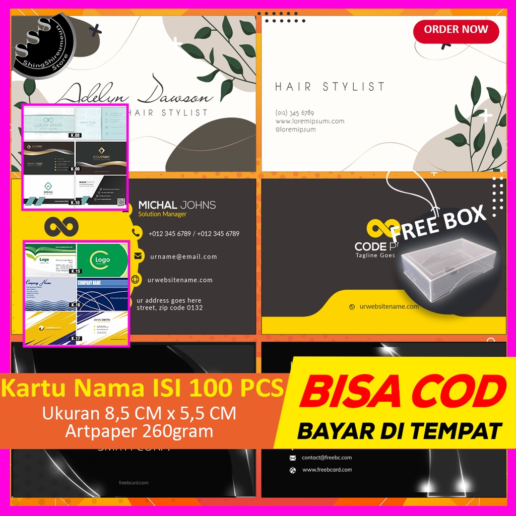 

KARTU NAMA FREE BOX 100 PCS 1 SISI 2 SISI NAME CARD