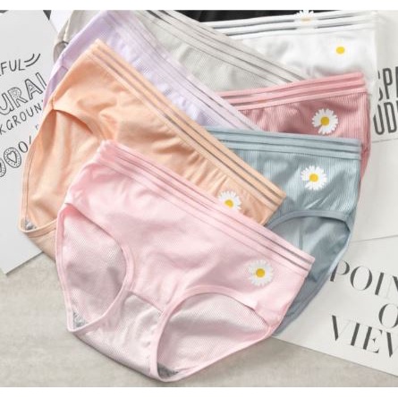 DF CD117 Celana Dalam Wanita One Piece Mulus Motif Bunga Daisy Sutra Elastis Seamless Mid Waist
