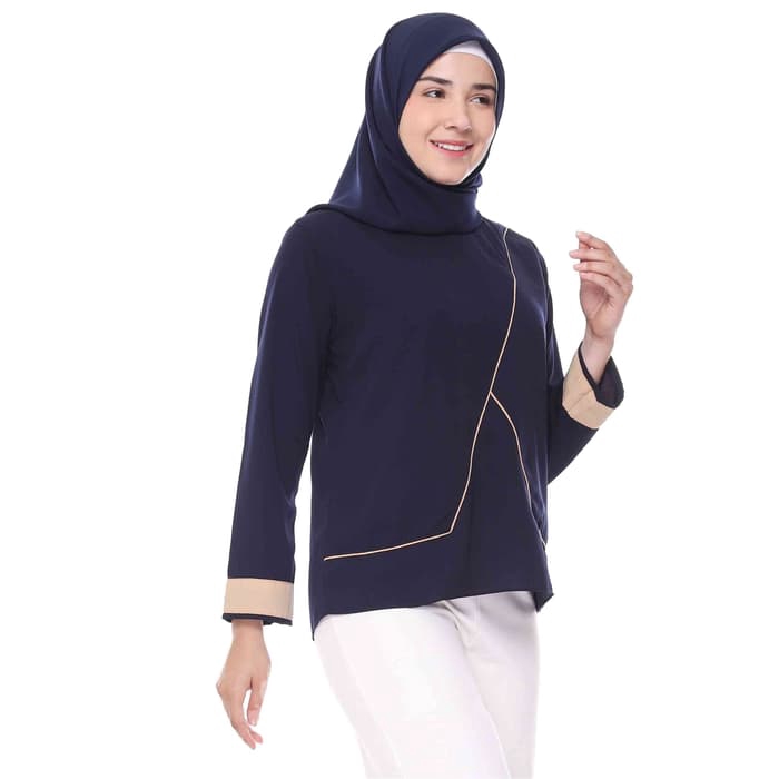Baju Atasan Wanita Blus Busana Muslim Niki Blouse - Navy
