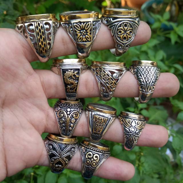 (HARGA PERKODI) GROSIR RING / EMBAN AKIK ALPAKA SUPER KOMBIN GOLD BEST SELLER