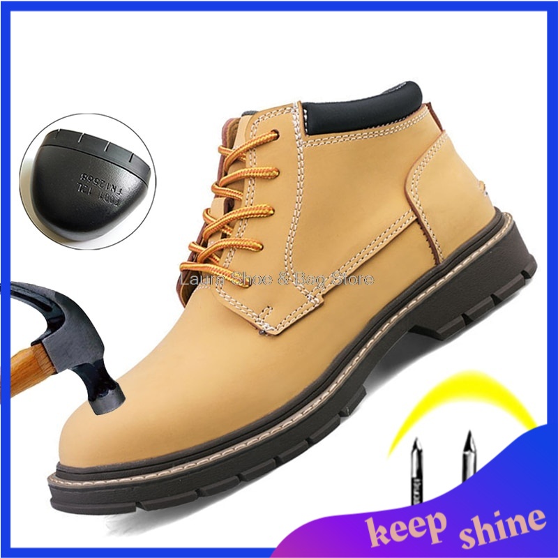 Sepatu Safety Pria Import high top safety shoes men ankle boots steel toe kevlar anti-puncture work 
