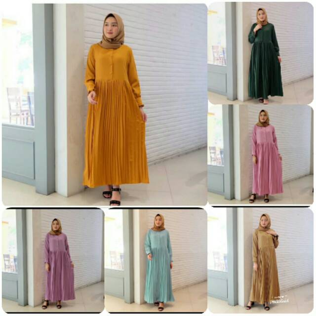 Maxi dress Dilla plisket/ Baju muslim wanita baju maxi dress muslim cewek baju muslim perempuan