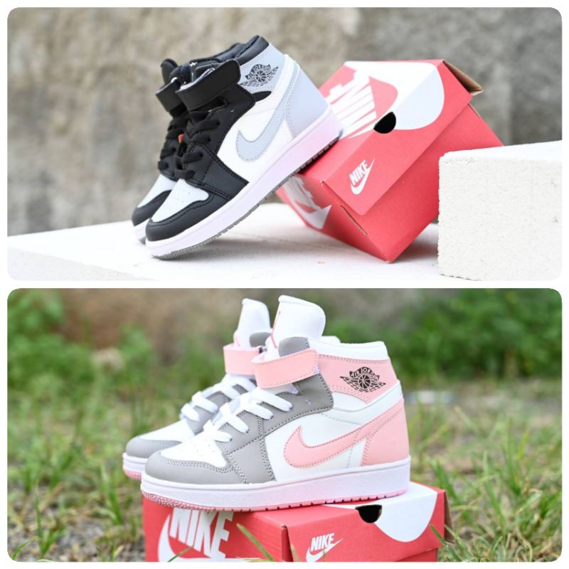 Sepatu anak jordan higth hitam abu /abu pink cewek cowok