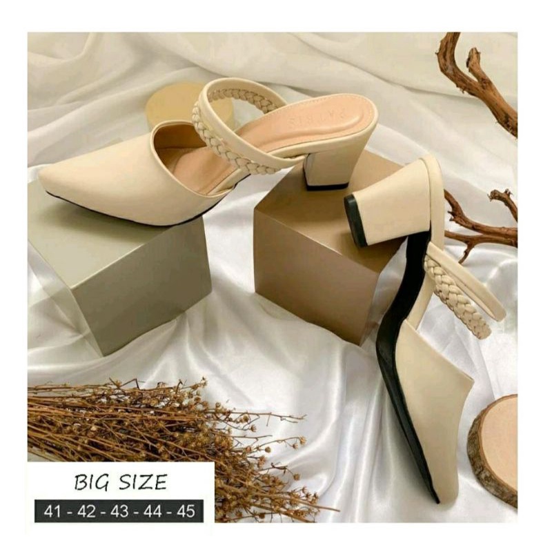 Higheels Premium Big Size Shoes 41 42 43 44 45 Bustong Heels Krem kepang Original sepatu sandal wanita ukuran besar jumbo