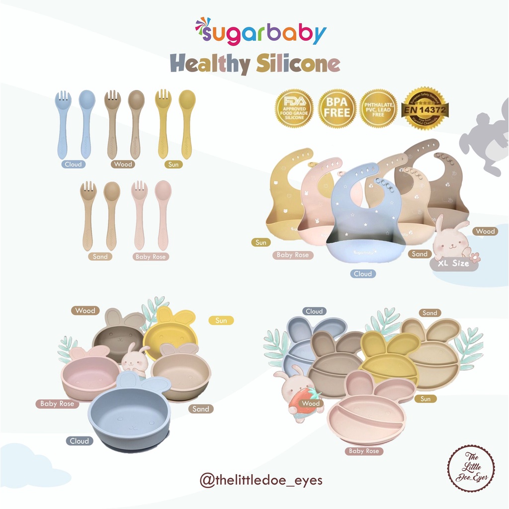 Sugarbaby Healthy Silicone Feeding ( Plate, Bowl, Spoon &amp; Fork, Slabber)