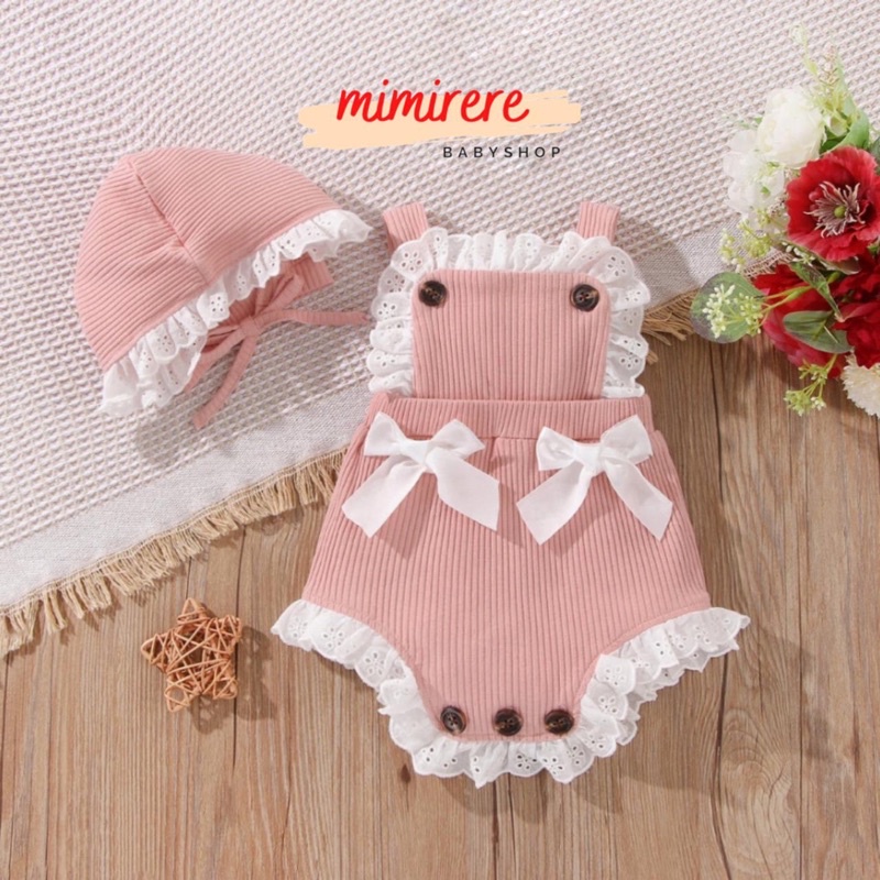 Catell Love Overall Jumper Rib Renda + Topi Bonnet Pastel