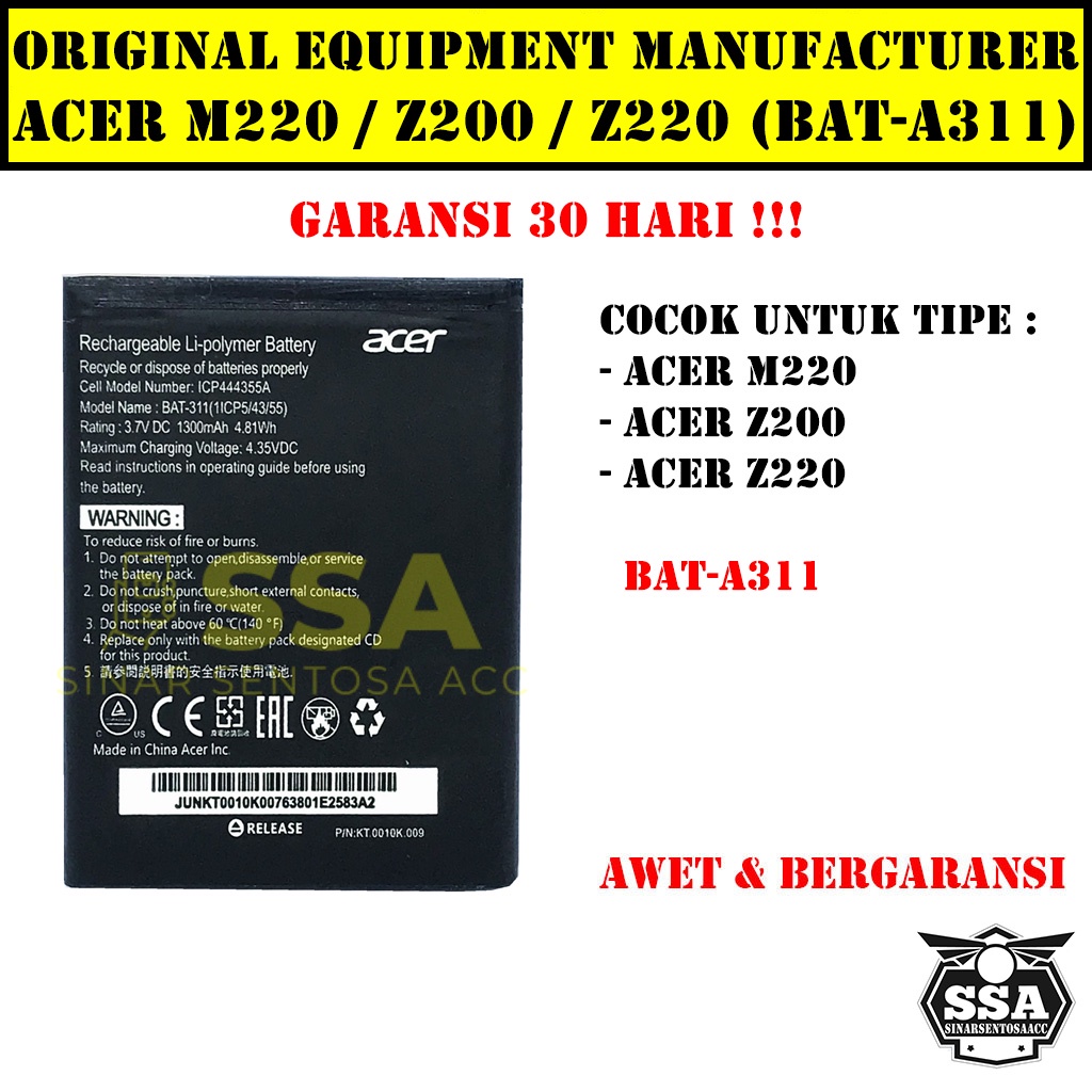 Baterai Original OEM Acer M220 Z200 Z220 BAT-A311 GOJEK BATA311 BAT A311 Z2 HP Ori Battery Batrai Batre Batu Batere GARANSI AWET MURAH