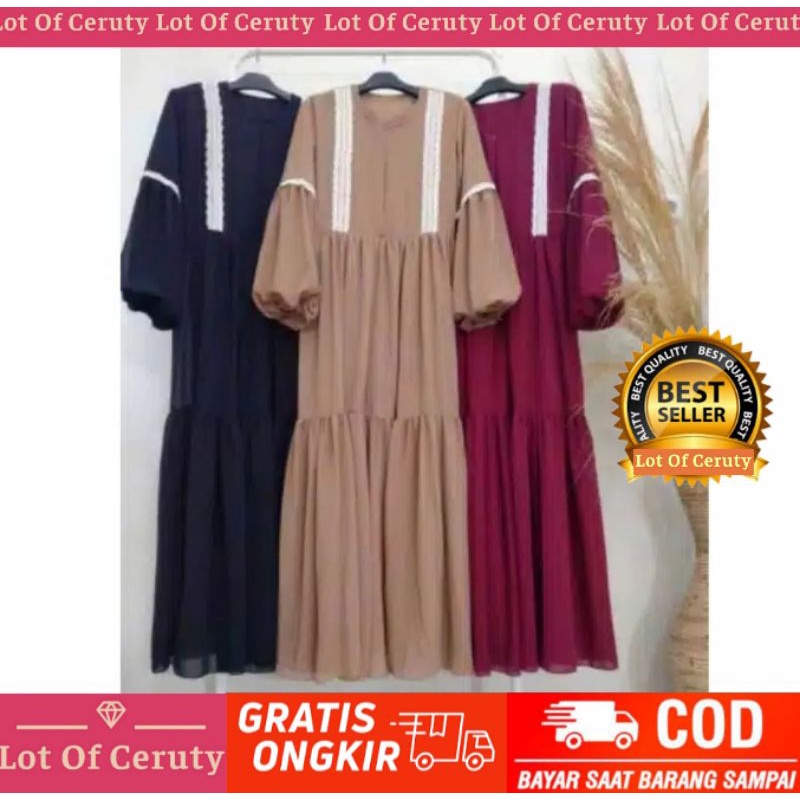 Gamis Ceruty Renda | Gamis ceruty Terbaru | Gamis Terlaris | Dress Kondangan | Dress Pesta Bisa COD 