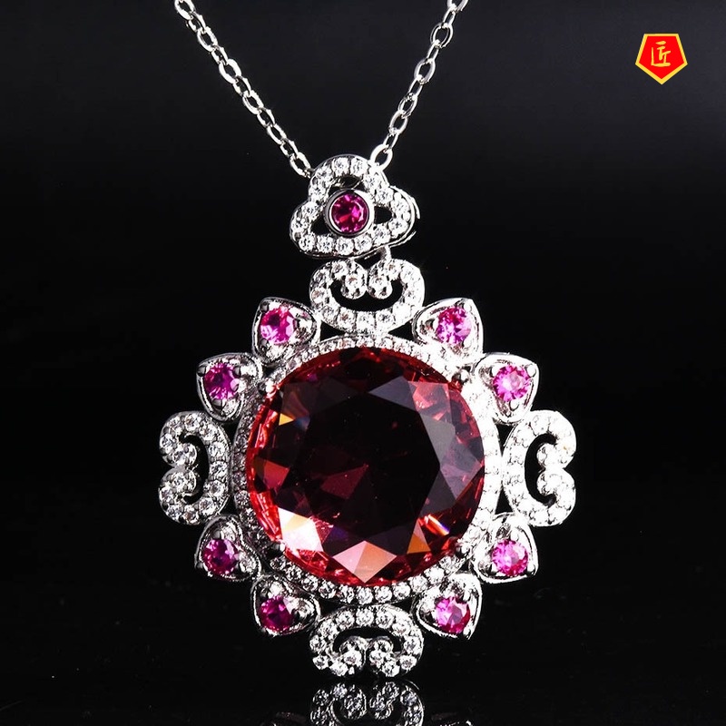 [Ready Stock]Pigeons-Blood Ruby Pendant Pd990 Yellow Diamond Colored Gems Necklace