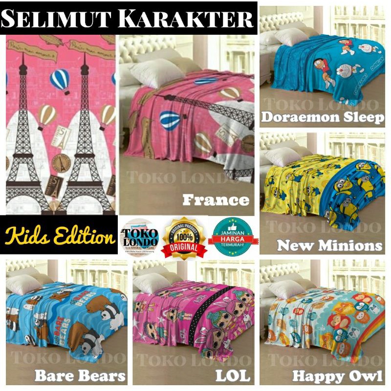 Selimut LADY ROSE LADYROSE Motif Karakter Anak Minnie Ultraman Bear Panda Kitty Pooh Cars Nemo Astro Star Owl