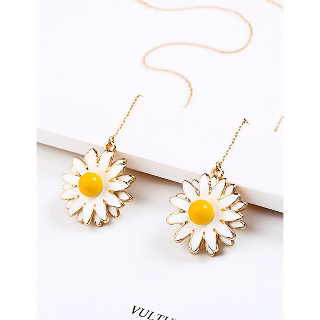 LRC Anting Tusuk Fashion Gold 925 Silver Needle Drop Oil Multi-layer Small Flower Ear Line F53447