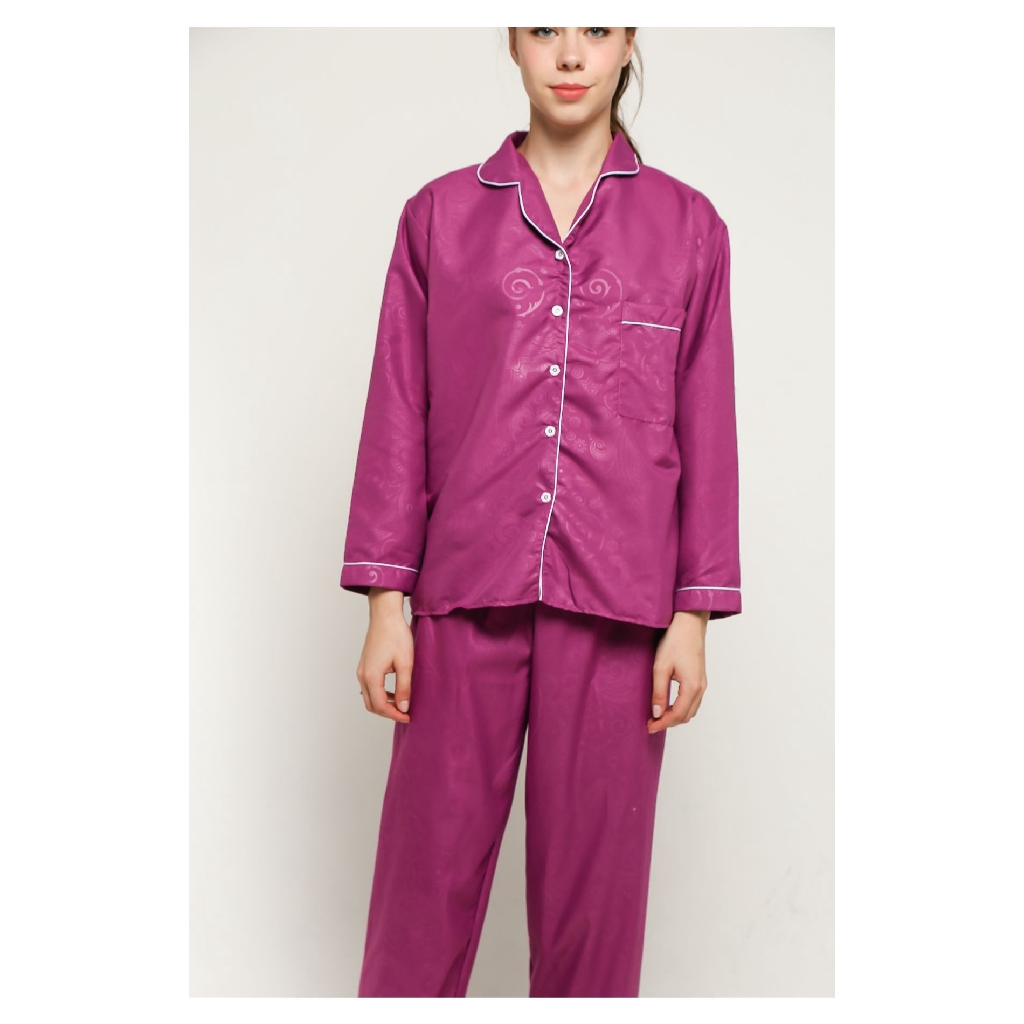 FortKlass Piyama Satin Embos Sleepwear Stelan Baju Tidur Lengan Panjang Celana Panjang-5