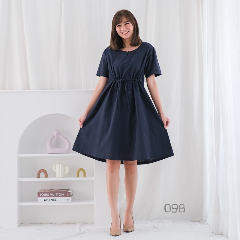 Dress linen 098/Dress pergi/Dress santai/Dress jalan