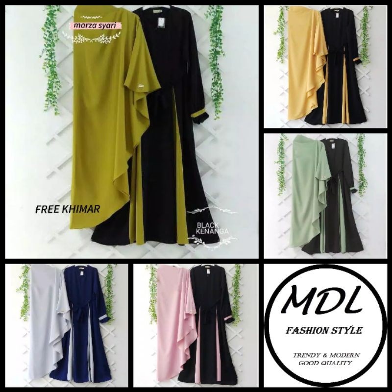 Gamis syari polos free hijab jumbo L Warna navy army mint pink mustard