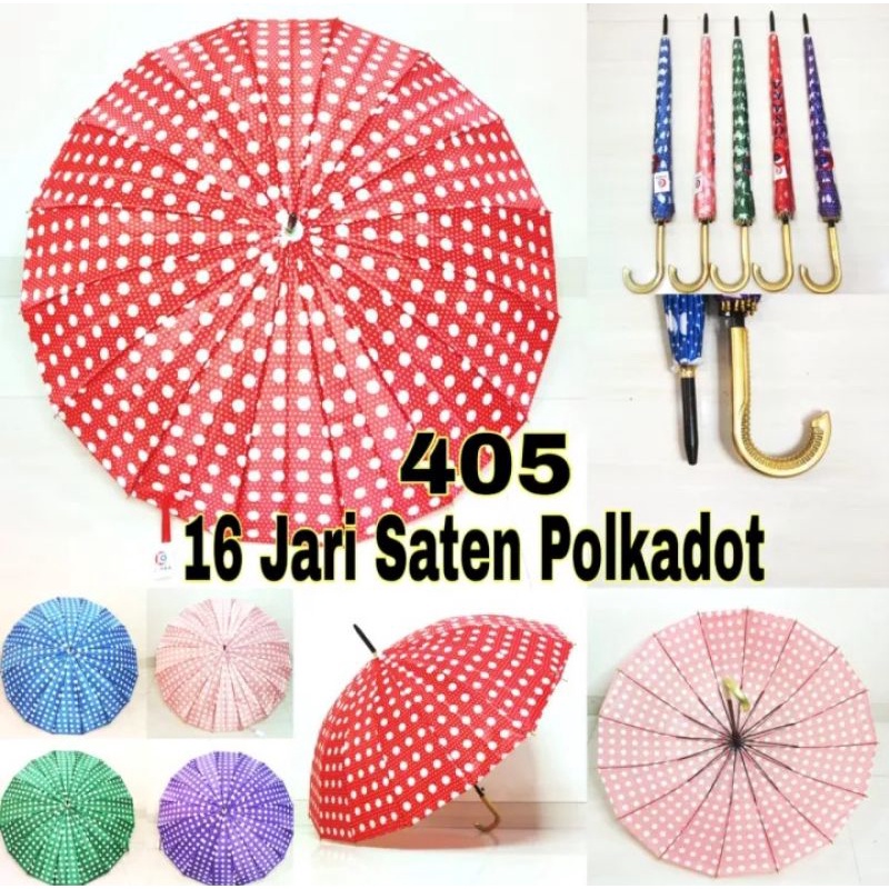 Payung Tanggung 16 Jari Satin Polkadot