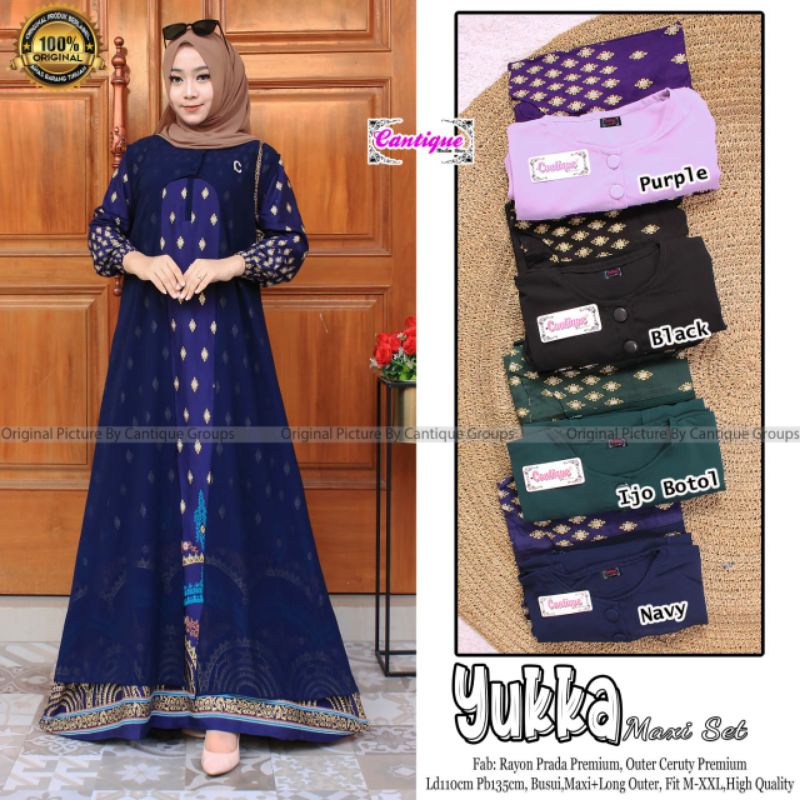 YUKKA MAXI SET SETELAN BAJU GAMIS RAYON OUTER CERUTY BUSUI LD 110 FIT XL XXL SETELAN DRESS OUTER