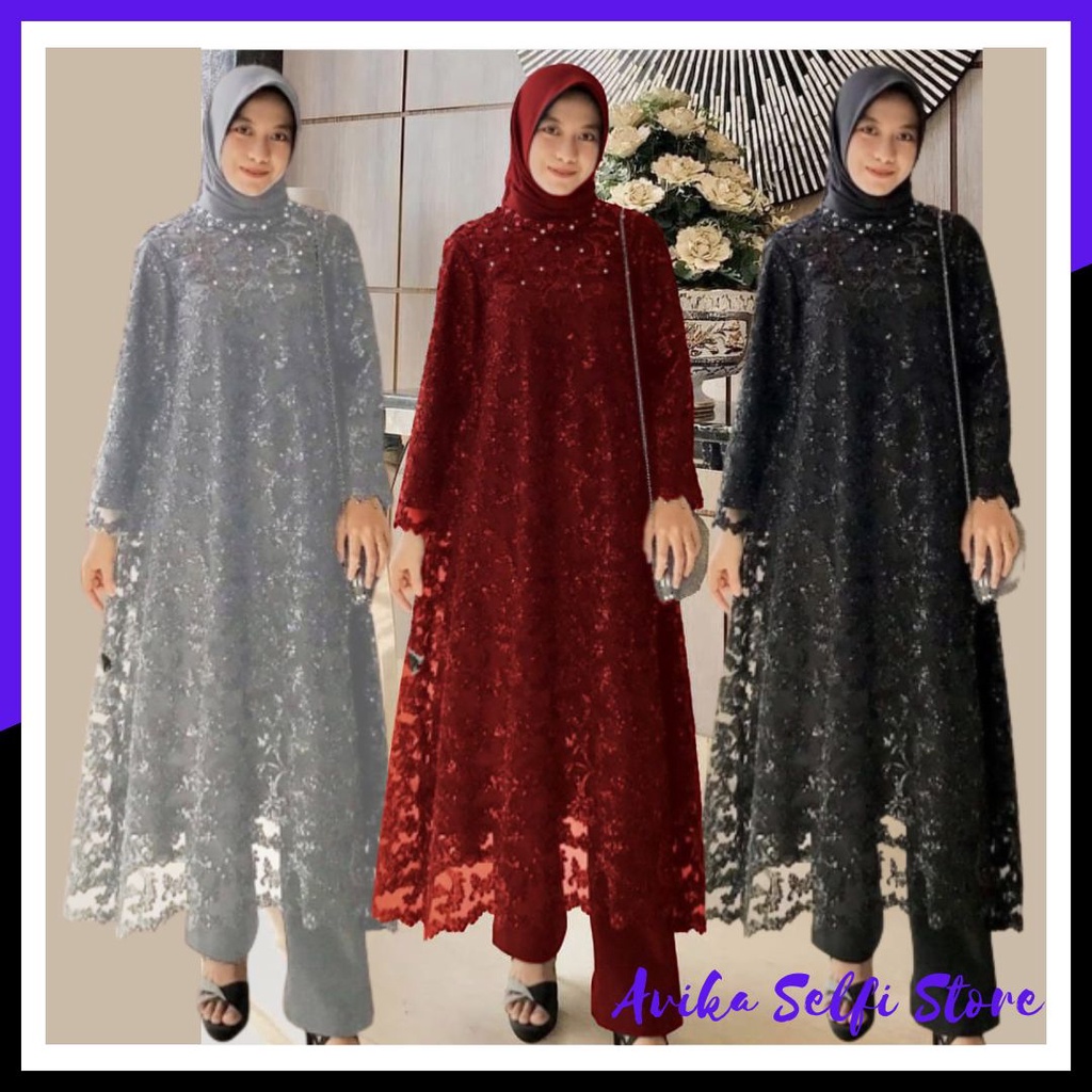 Baju Set Long Tunik Celana Panjang 2in1 Wanita Dewasa Pesta Kondangan Mewah Elegan Anggun Trend Keki
