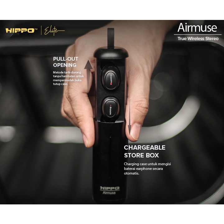 Hippo Elite TWS Airmuse Bluetooth 5.0 True Wireless Stereo HiFi Sound Volume Control With Mic Earbuds Earphone