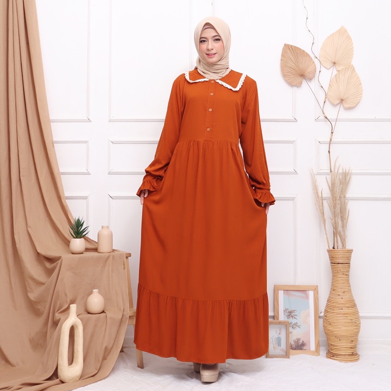 GAMIS RINDU RAYON TWILL JUMBO MAXI DRESS RENDA KANCING BUSUI BUMIL MUSLIM GROSIR TANAH ABANG MURAH