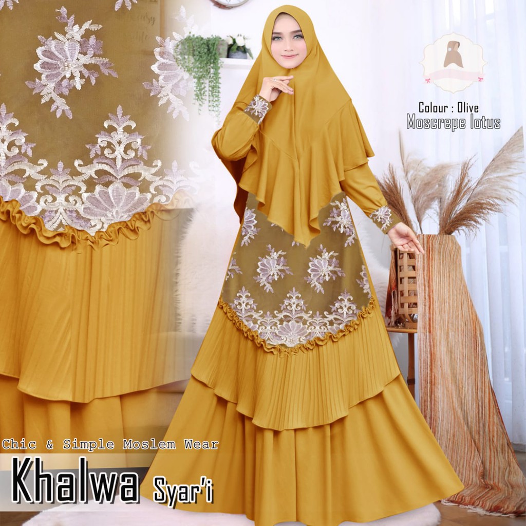 BAJU GAMIS DRESS JUMBO SYARI KHALWA BORDIR HIJAB ITU INDAH BAJU MUSLIM JUMBO PREMIUM TERBARU
