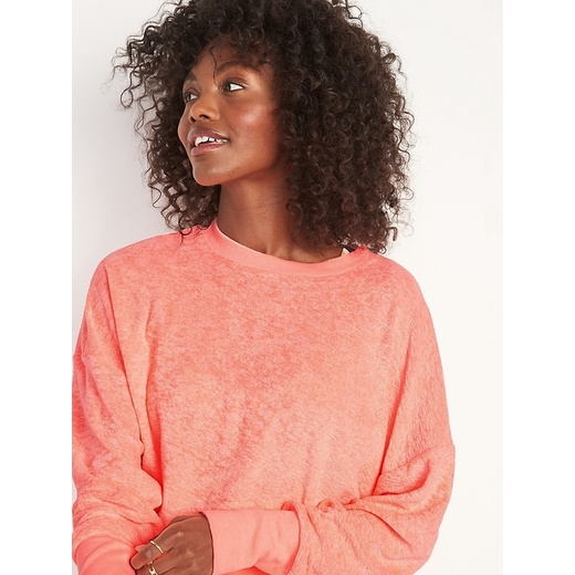 Oldnavy loose cropped long-sleeve Performance slub-knit Terry Sweatshirt For Women  // sisa ekspor-6