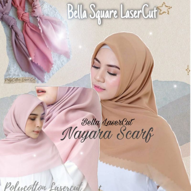 Hijab Bella Square Lasercut LC - Segi Empat Bella Square Pollycotton Kualitas Original Premium