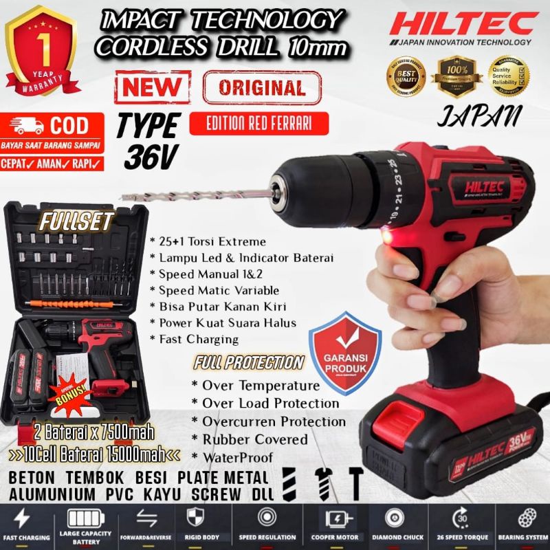 Mesin bor cordless 36v Hiltec kualitas Jepang setara Uchiha Maktec
