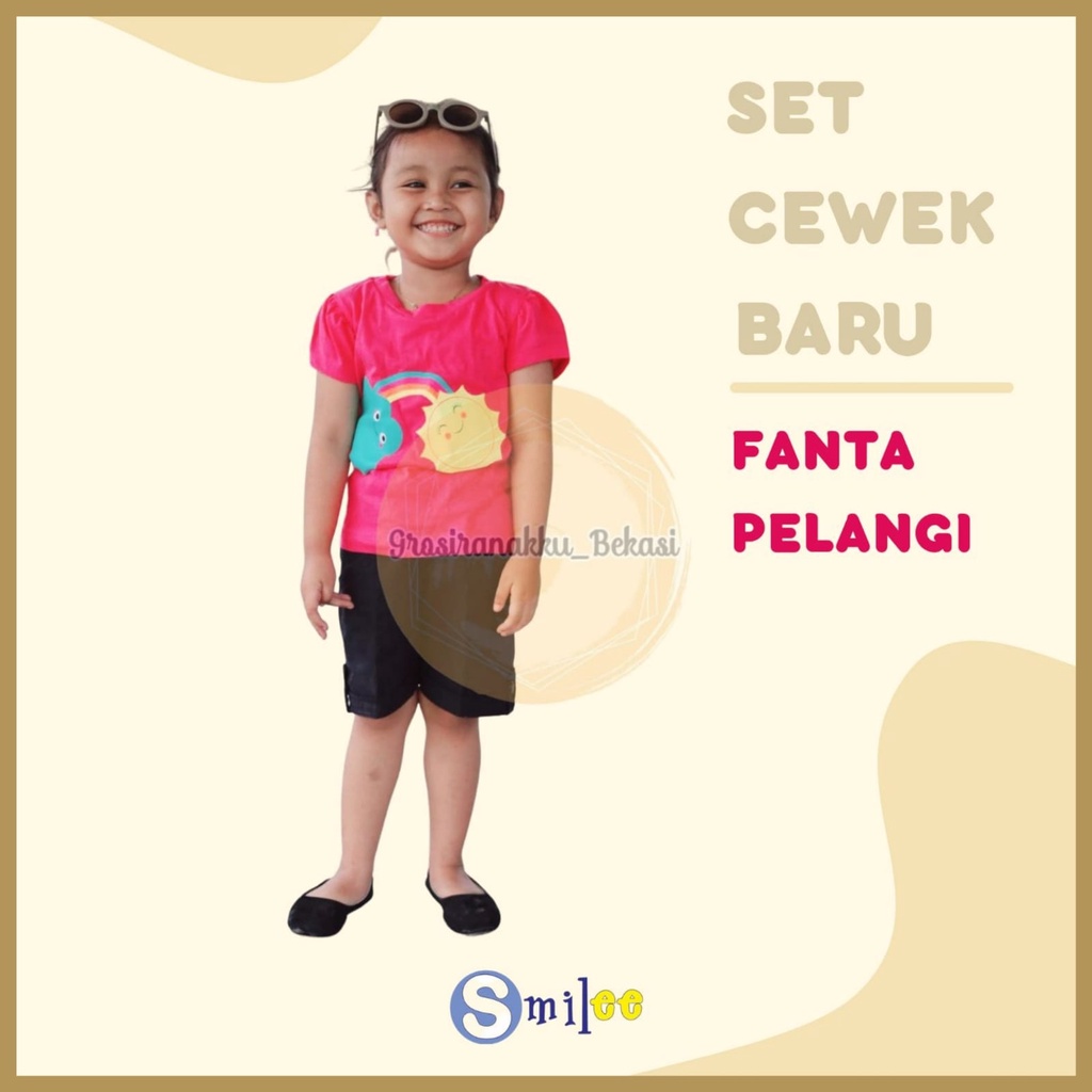 Setelan Anak Cewe Pink Fanta Pelangi Size 1-3tahun Murah