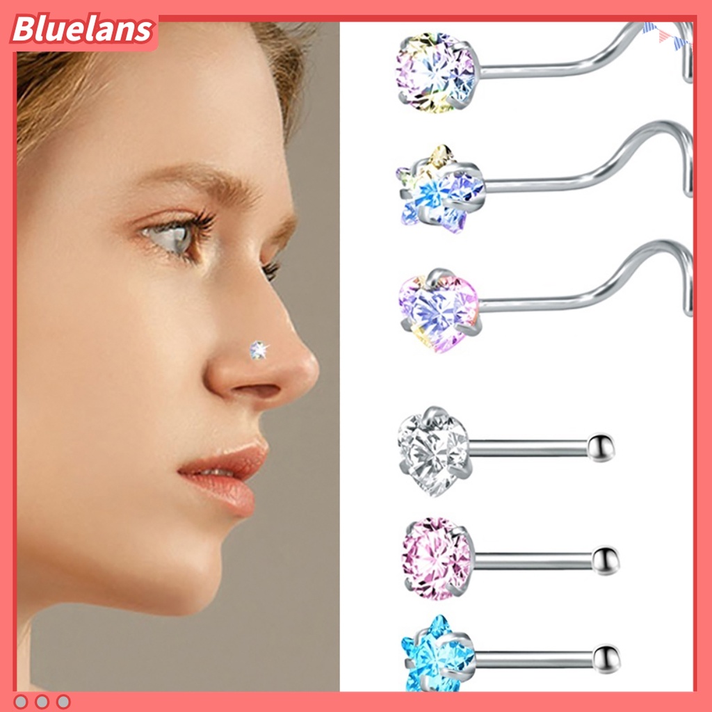 3pcs Cincin Hidung Bahan Stainless Steel Bentuk Bintang Hati Aksen Cubic Zircon Untuk Pesta