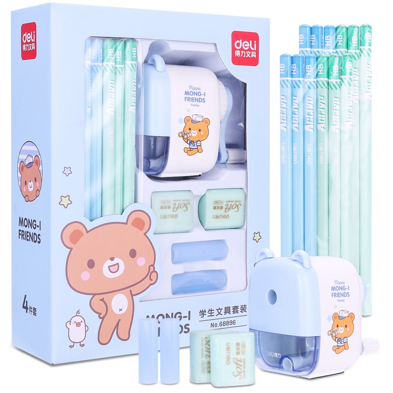 

Deli Stationery Gift Set Cartoon design 4-piece set Convenient storage complete functions 68896