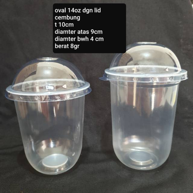 GELAS PLASTIK  OVAL 14 OZ DENGAN LID CEMBUNG 50 PCS 