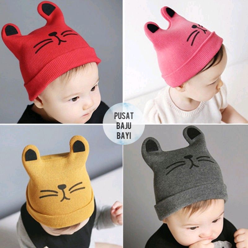 Topi Rajut Bayi Kupluk 1 sd 3 Tahun Motif Kumis Kucing