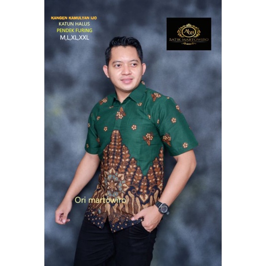 Kemeja Batik Pria Warna Hijau  Batik Hijau Botol Batik Warna Army Hem Batik Pendek Hijau Premium