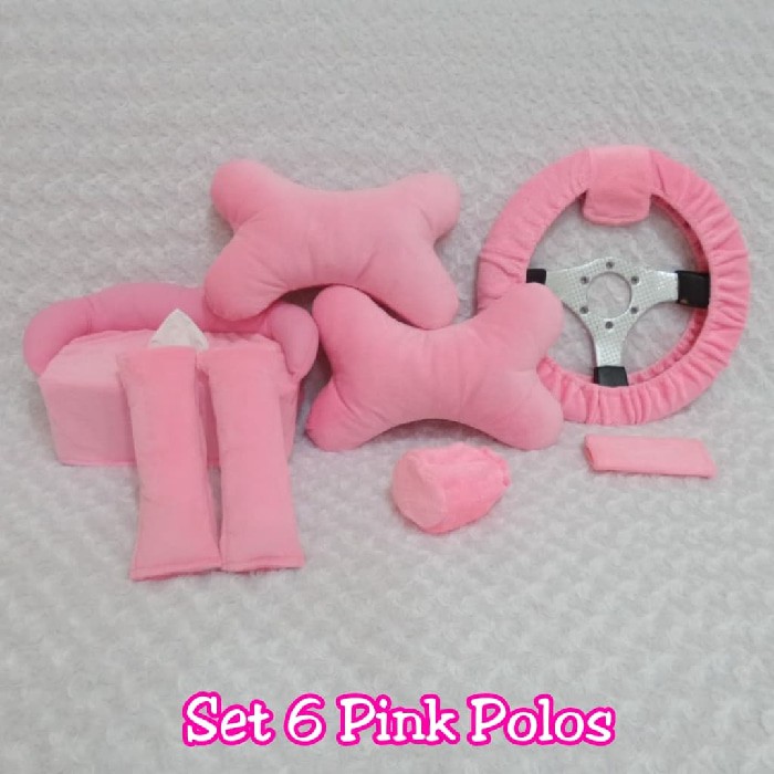 Set car bantal headrest sandaran kepala jok leher kursi mobil pink Polos 6 A